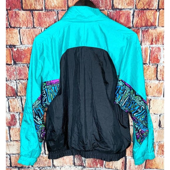 VTG Members Only Full Zip Nylon 80s 90s Neon Windbreaker Jacket Women’s Large - Picture 5 of 7